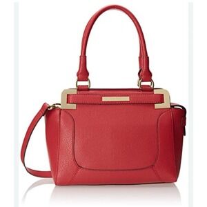 Ann Klein Trinity Satchel in Red Textured Faux Leather Purse w Gold HardwareNWOT
